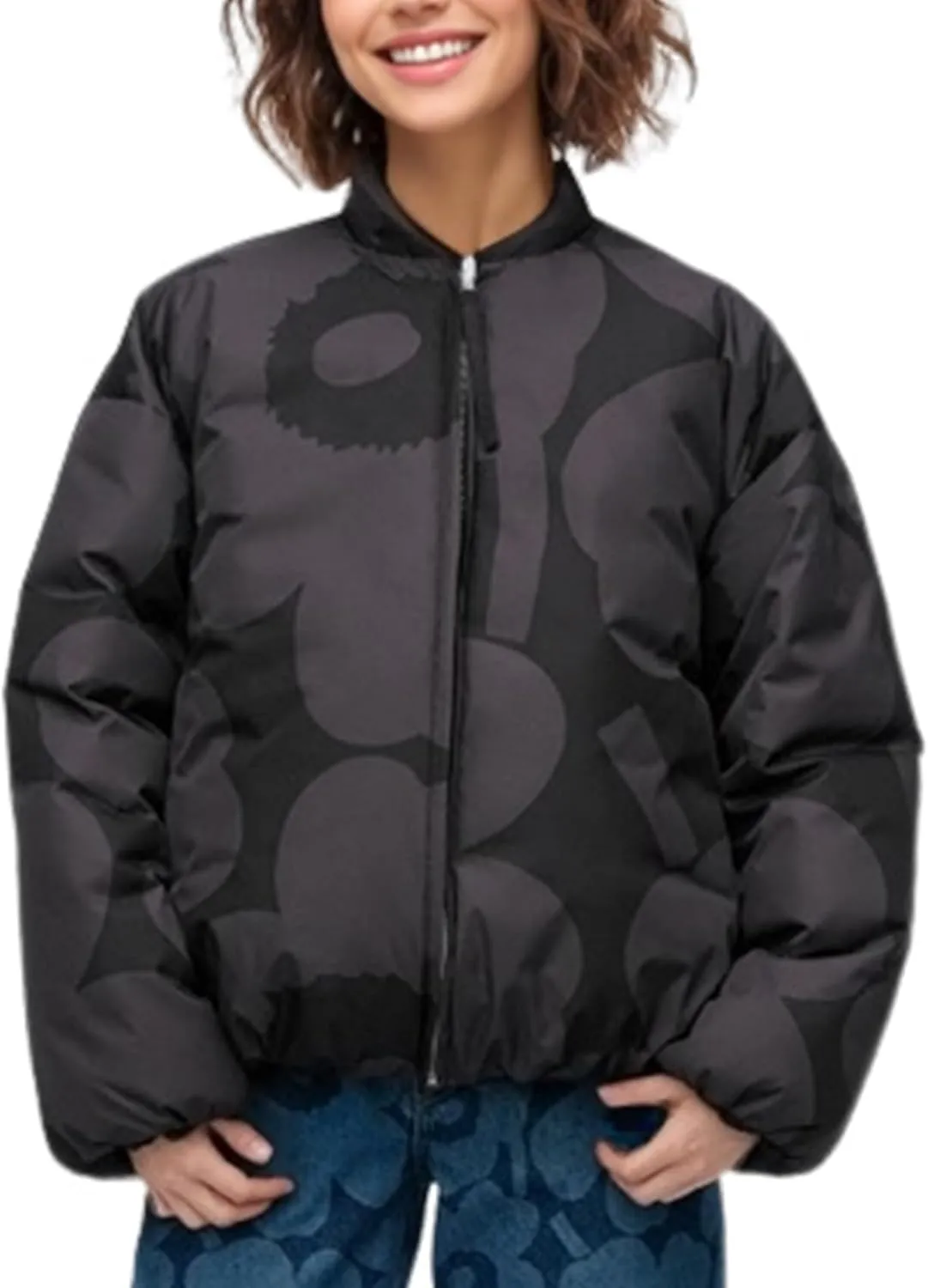 Arssm Women Cropped Puffer Jackets Floral Print Winter Quilted Coats Lightweight Pattern Puffy Padded Outerwear Coats