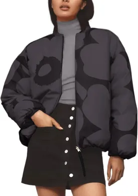 Arssm Women Cropped Puffer Jackets Floral Print Winter Quilted Coats Lightweight Pattern Puffy Padded Outerwear Coats