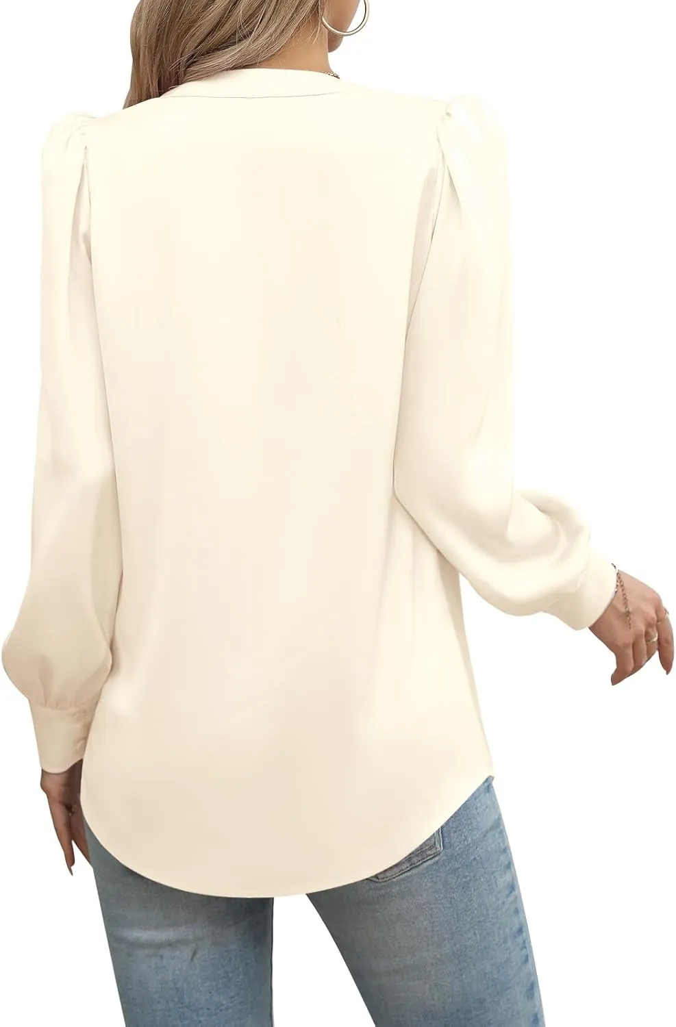 Blouses for Women Business Casual Tops Satin Silk V Neck Long Sleeve Button Down Shirts Work Blouses