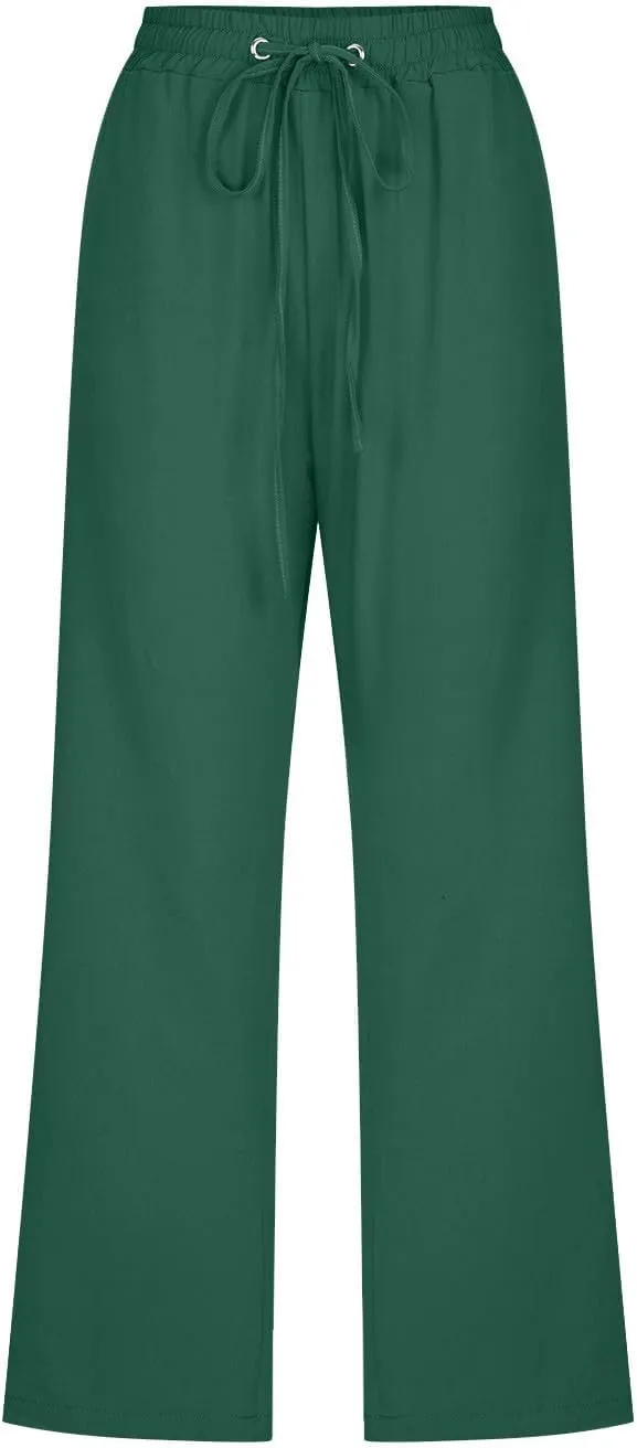 Cotton Linen Pants for Women Trendy 2024 High Waist Drawstring Cropped Pant Trousers Casual Summer Wide Leg Capris