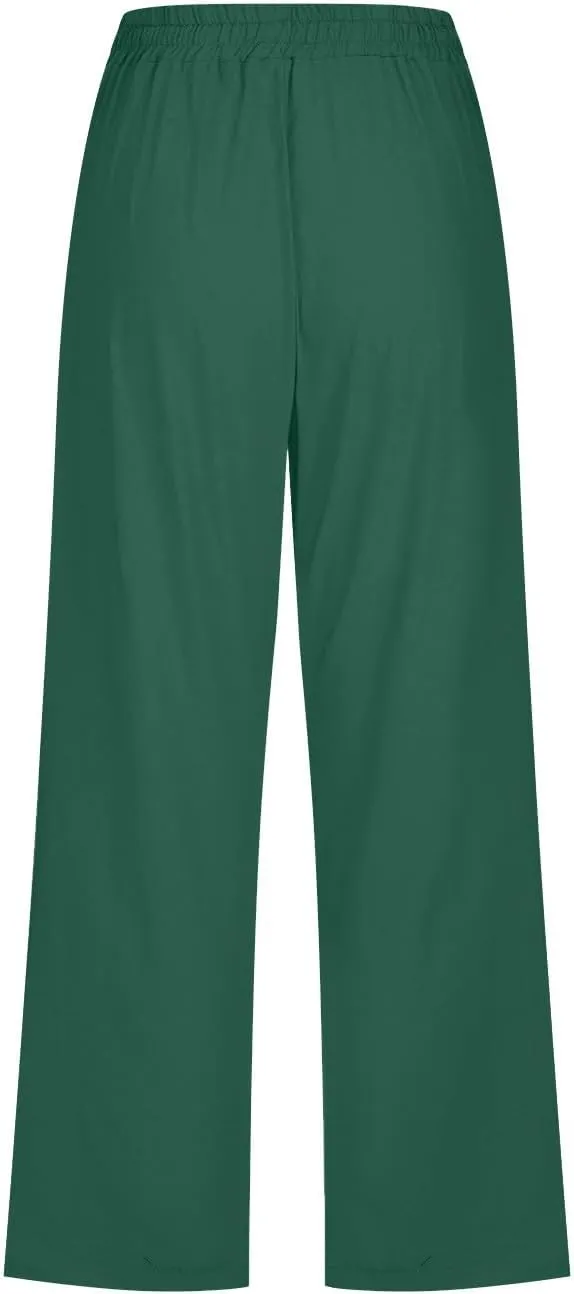 Cotton Linen Pants for Women Trendy 2024 High Waist Drawstring Cropped Pant Trousers Casual Summer Wide Leg Capris
