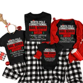 Custom North Pole Correctional Christmas 2024 Shirt Bail Denied 12-25-2024 Shirts North Pole Christmas Matching Family Tshirt Funny Tees