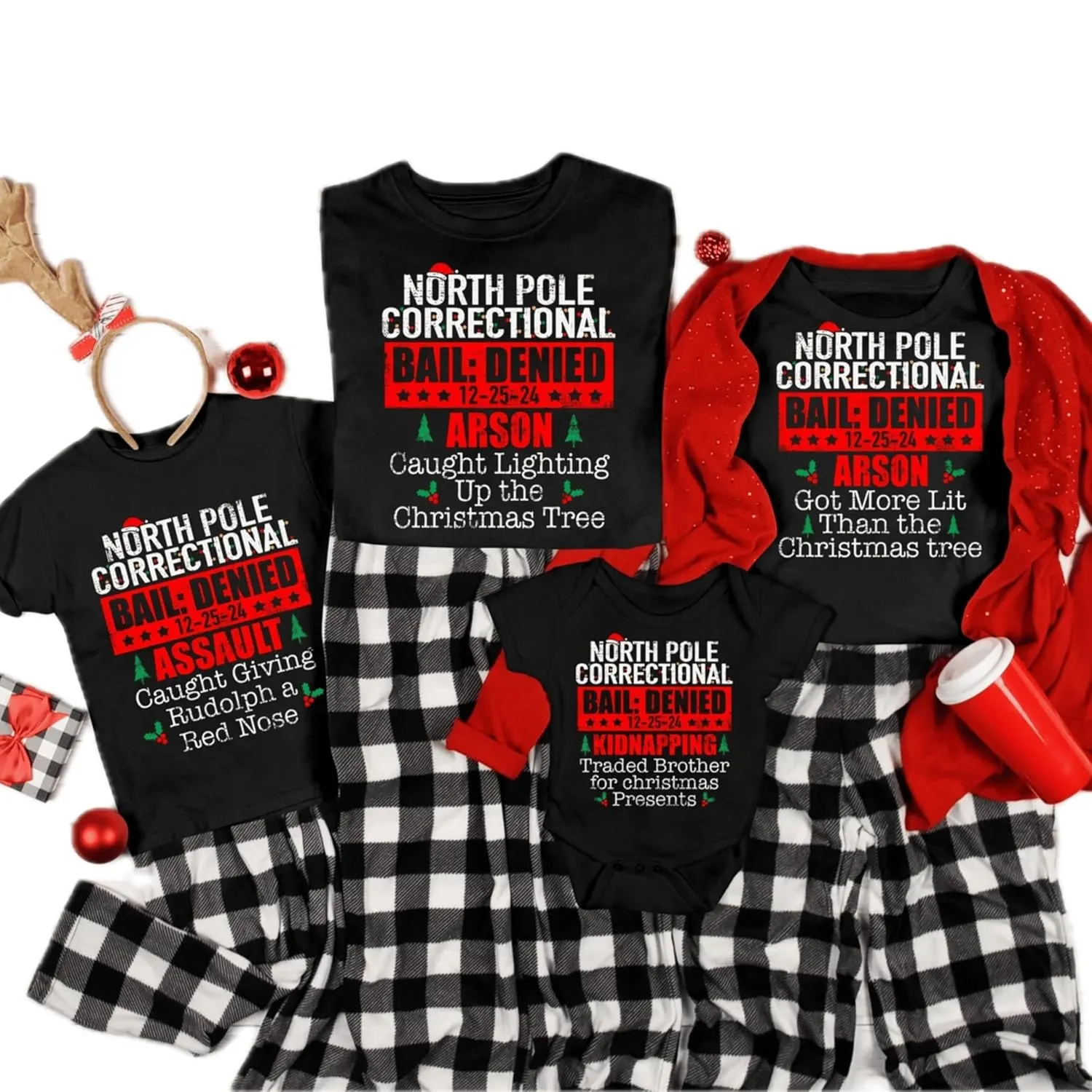 Custom North Pole Correctional Christmas 2024 Shirt Bail Denied 12-25-2024 Shirts North Pole Christmas Matching Family Tshirt Funny Tees