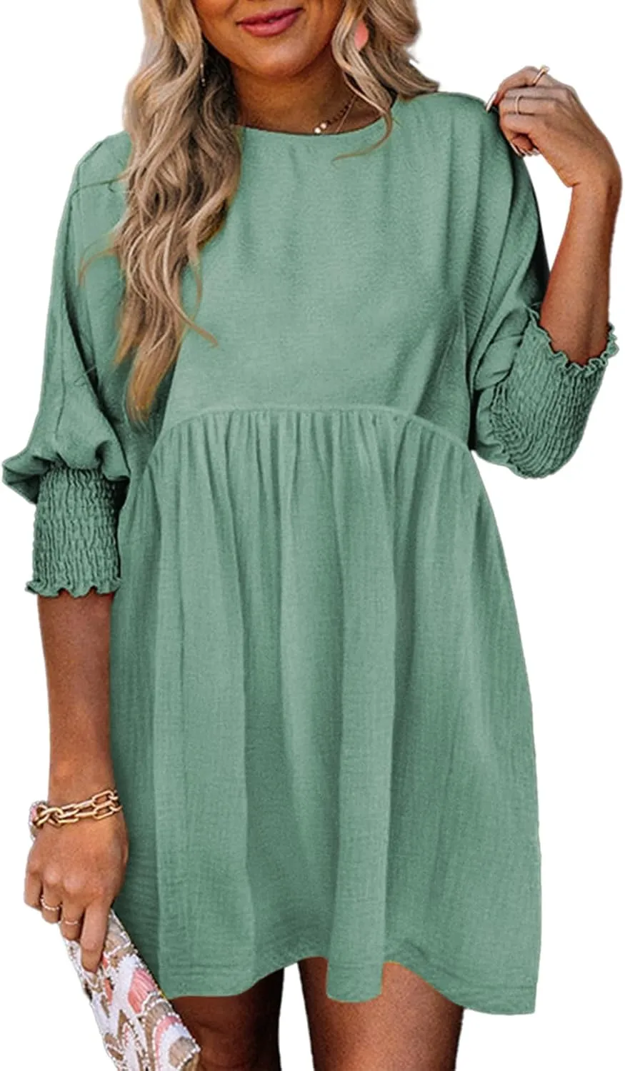 Dokotoo Womens Summer Spring Dresses Casual Tunic Dress Short Sleeve Crew Neck Flowy Swing Mini Dress