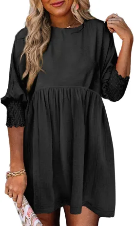 Dokotoo Womens Summer Spring Dresses Casual Tunic Dress Short Sleeve Crew Neck Flowy Swing Mini Dress