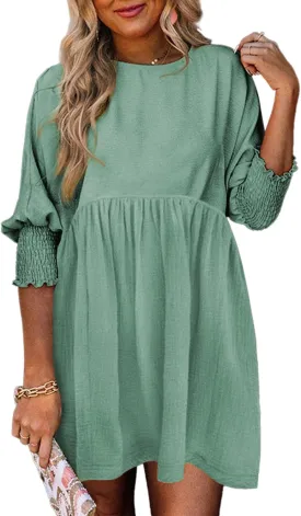 Dokotoo Womens Summer Spring Dresses Casual Tunic Dress Short Sleeve Crew Neck Flowy Swing Mini Dress