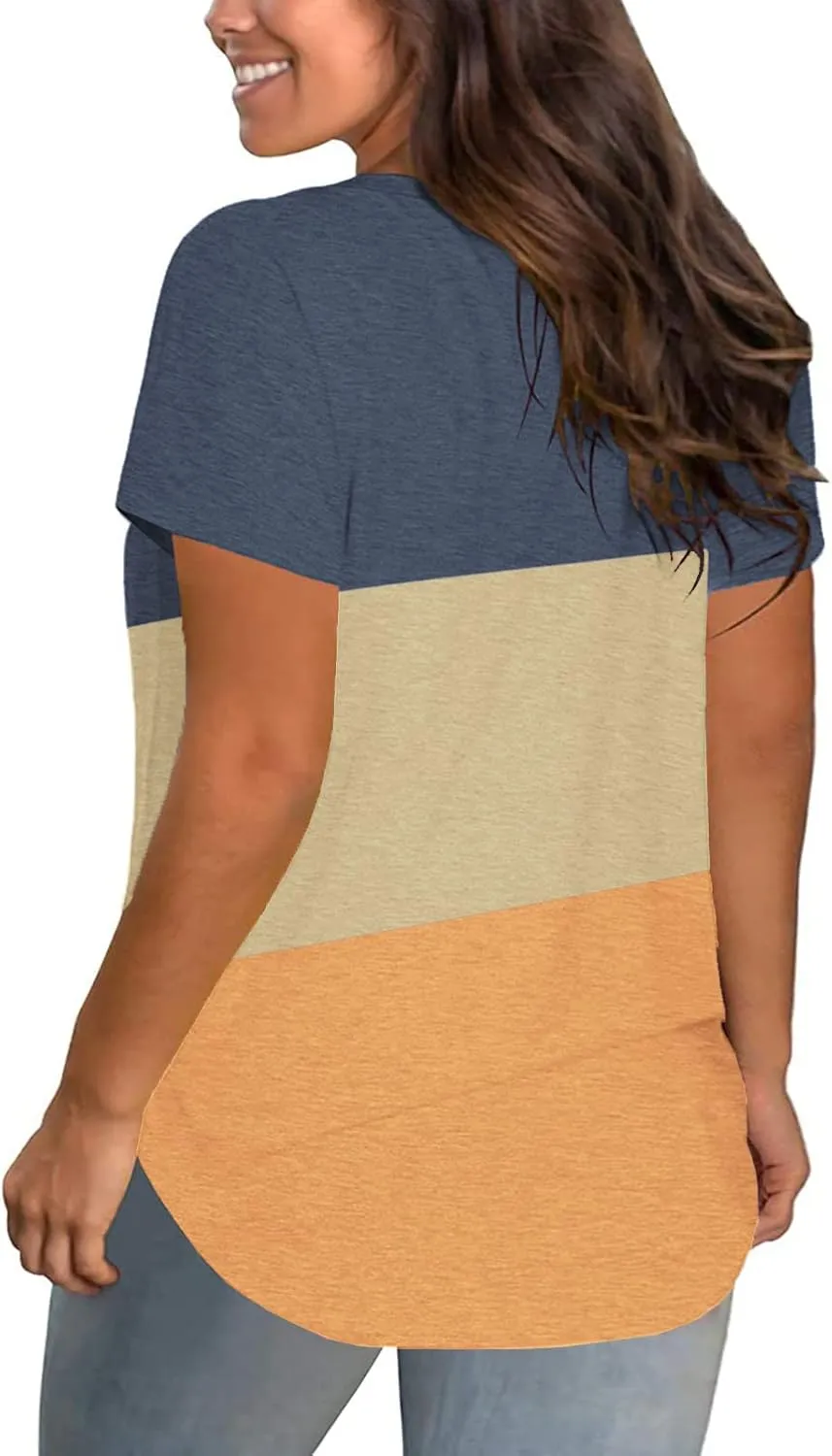 DOLNINE Plus-Size Tops for Women V Neck T Shirts Summer Tunics with Pocket