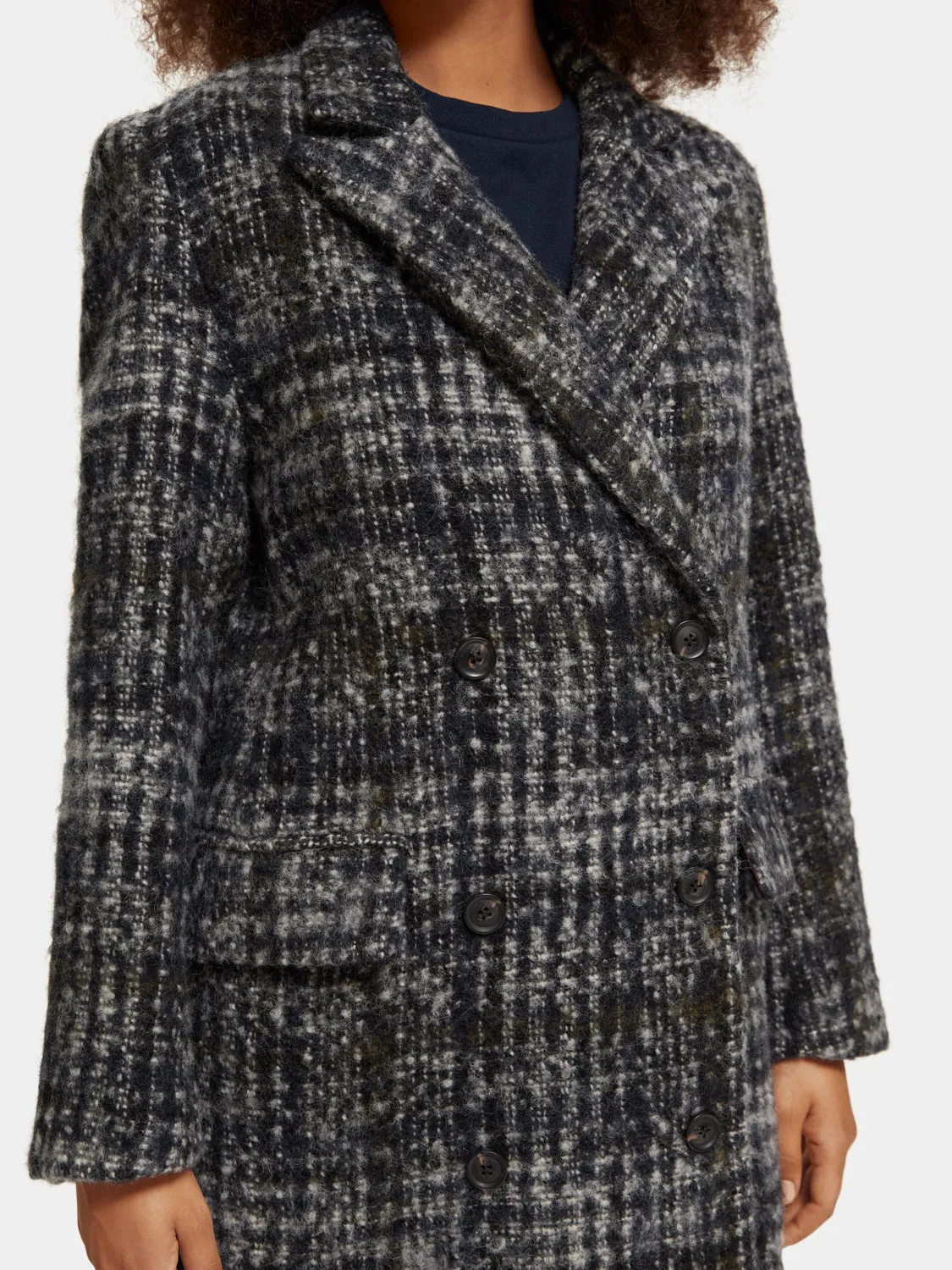 Double-breasted check coat