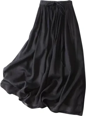 Embroidery Maxi Skirts for Women with Pockets Midi Length Long Skirt Casual Beach Party Holiday Cotton Linen Skirt