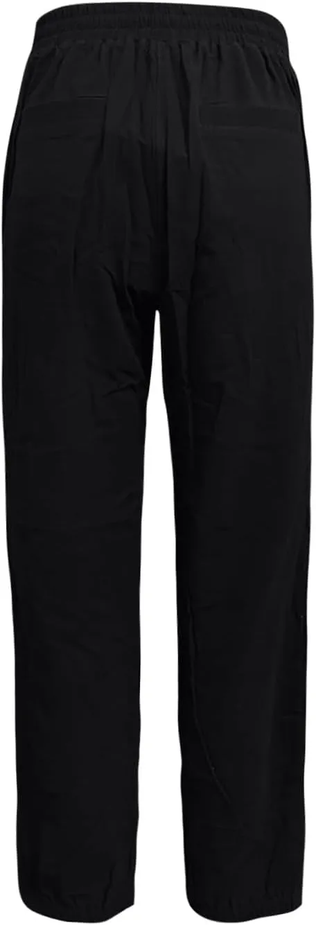 fanmpghleoo Tapered Linen Pants Women Summer Drawstring Back Elastic Waist Pants Soft Crop Straight Leg Trousers with Pockets