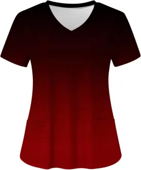 Firzero Scrub Tops for Women Casual Floral Printed Short Sleeve Nurse Work Uniform Lightweight V Neck Top with Pockets