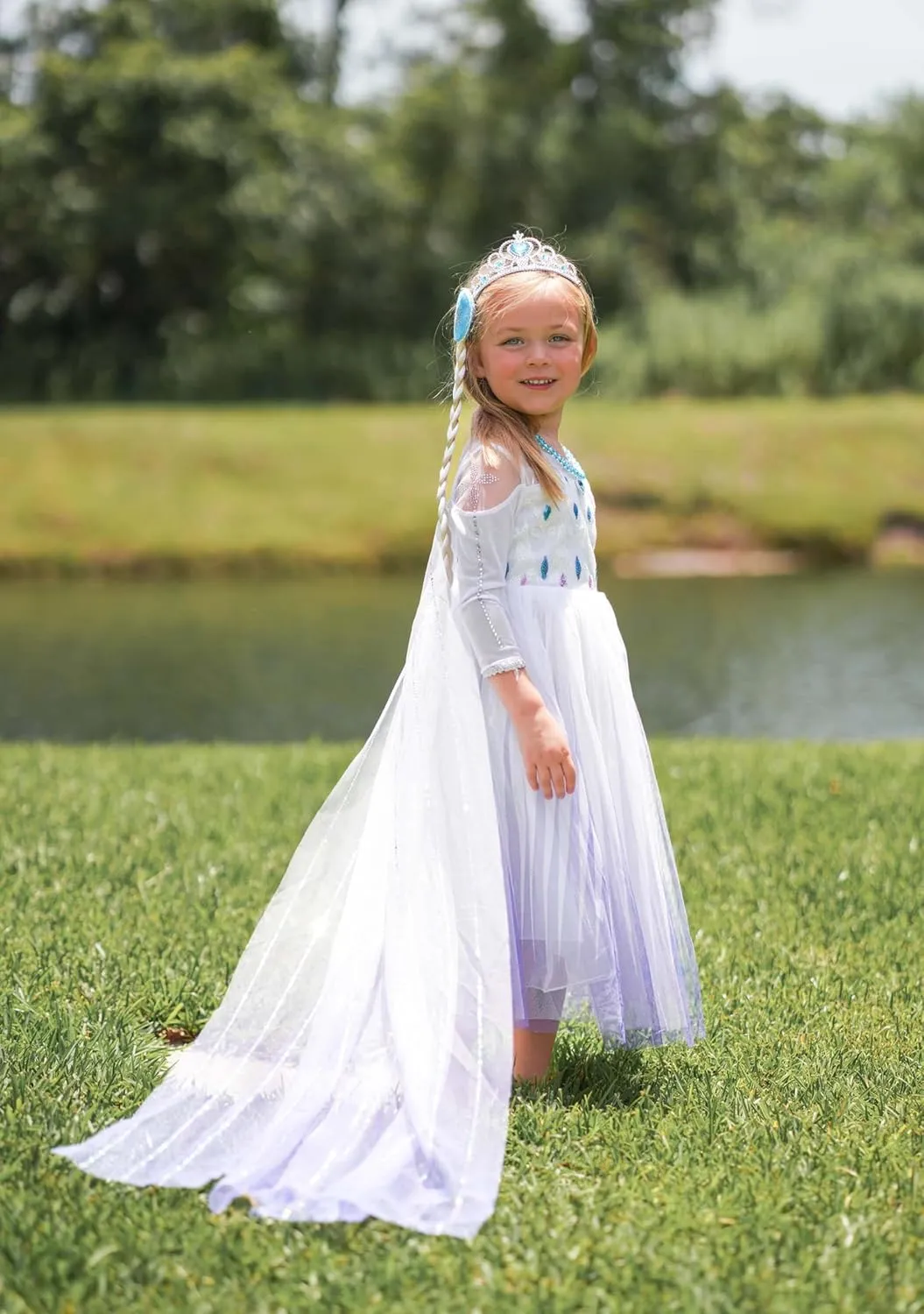 Girls Princess Costumes Snow Queen Princess Dresses Fancy Dress Up Clothes for Halloween Snow Party Cosplay, White