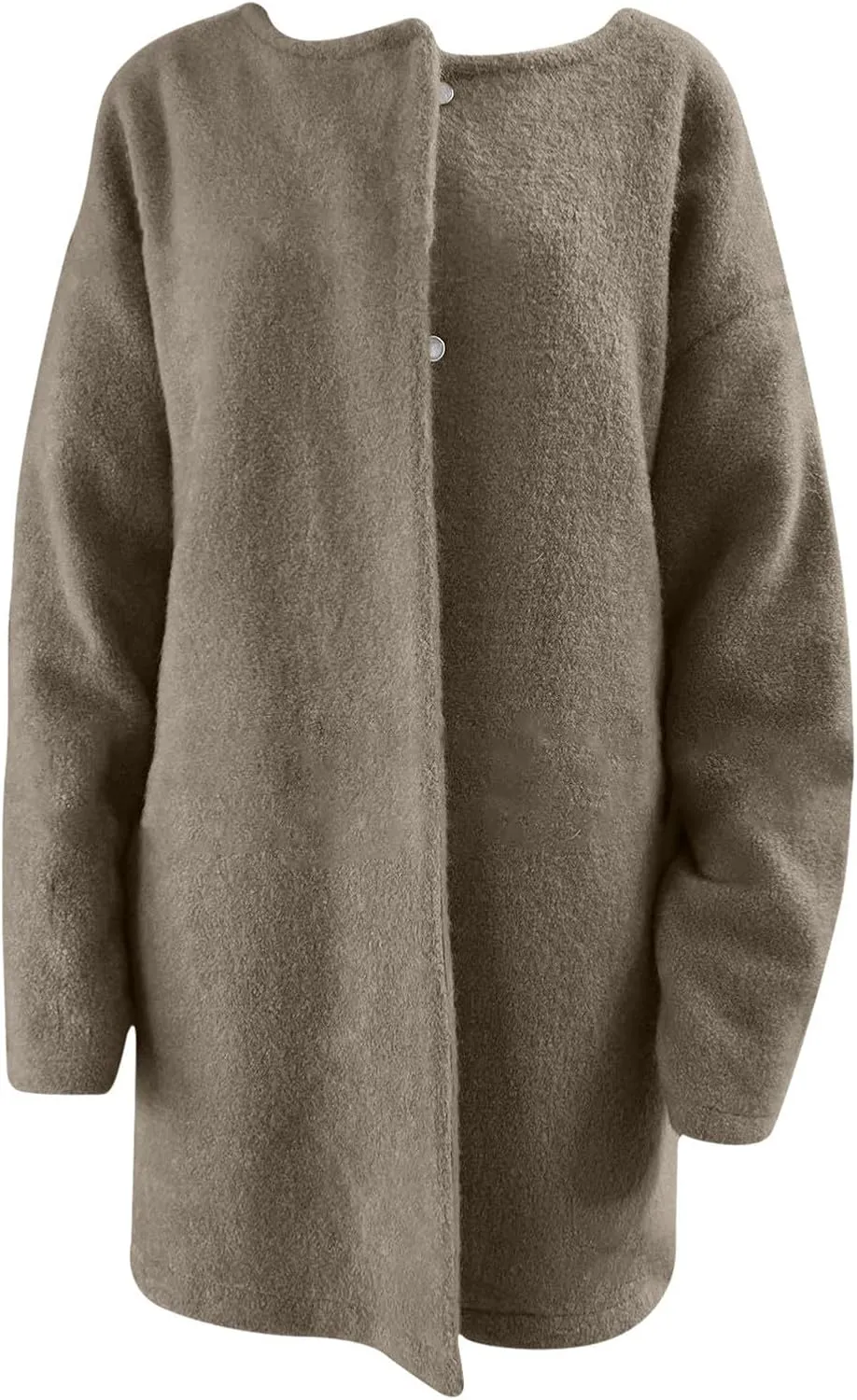 HGps8w Business Casual Wool Blend Pea Coats for Women Elegant Collarless Trench Coat Open Front Winter Overcoat Outerwear