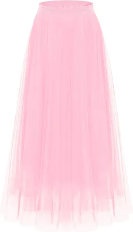 Kingfancy Women's Winter Skirts 2 Layered Tulle Tiered Long Skirts Elastic Waist A-Line Midi Skirts