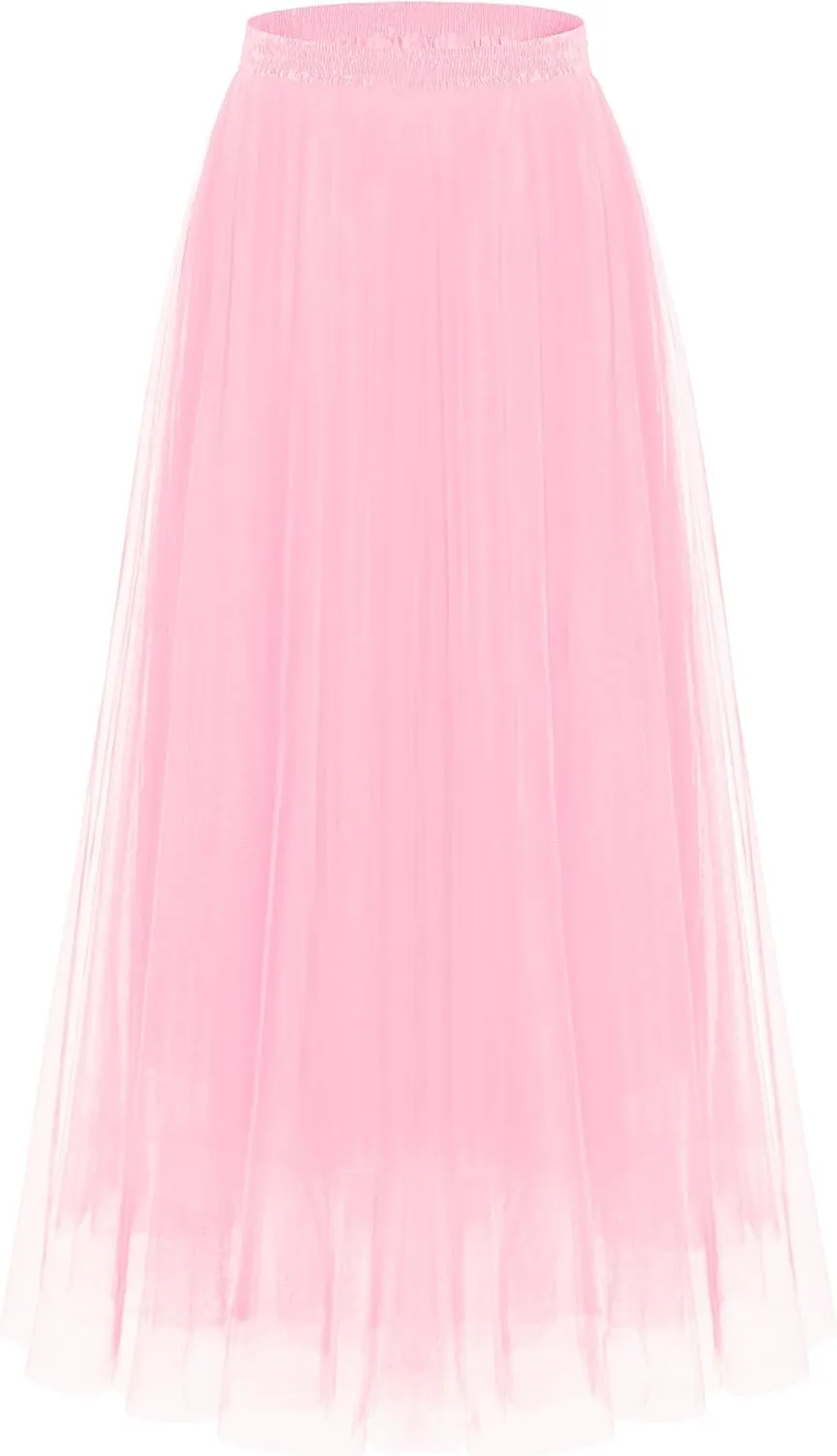 Kingfancy Women's Winter Skirts 2 Layered Tulle Tiered Long Skirts Elastic Waist A-Line Midi Skirts