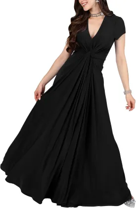 KOH KOH Womens 2025 Long Flowy Cap Sleeve Empire Waist Cocktail Maxi Dress Gown