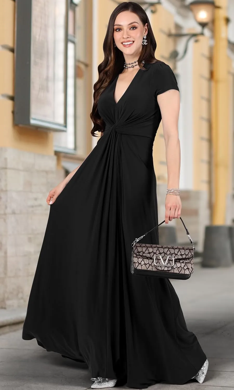 KOH KOH Womens 2025 Long Flowy Cap Sleeve Empire Waist Cocktail Maxi Dress Gown