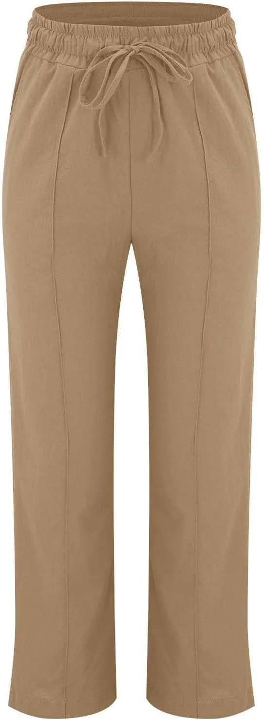 Linen Pants Women Plus Size Business Dress Pants Summer Tie Knot Wide Leg Pant High Waisted Palazzo Pant