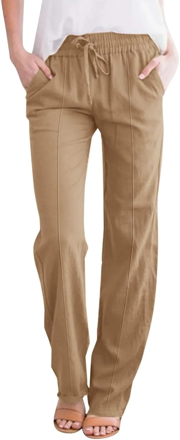 Linen Pants Women Plus Size Business Dress Pants Summer Tie Knot Wide Leg Pant High Waisted Palazzo Pant