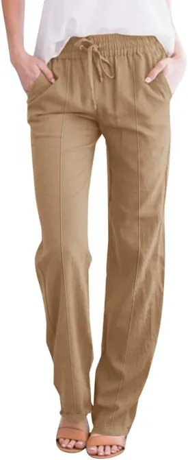 Linen Pants Women Plus Size Business Dress Pants Summer Tie Knot Wide Leg Pant High Waisted Palazzo Pant