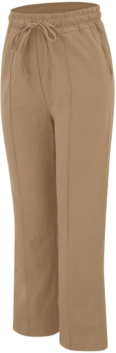 Linen Pants Women Plus Size Business Dress Pants Summer Tie Knot Wide Leg Pant High Waisted Palazzo Pant