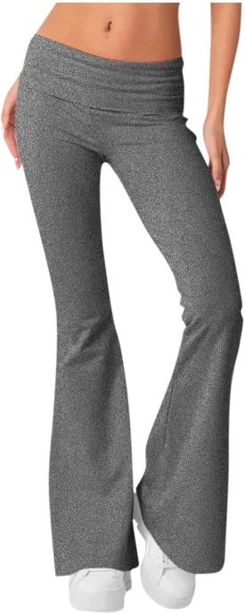 Low Rise Flare Leggings for Women Y2k Flared Fold Over Yoga Pants Bootcut Cotton Leggings Bell Bottom Yoga Sweatpants