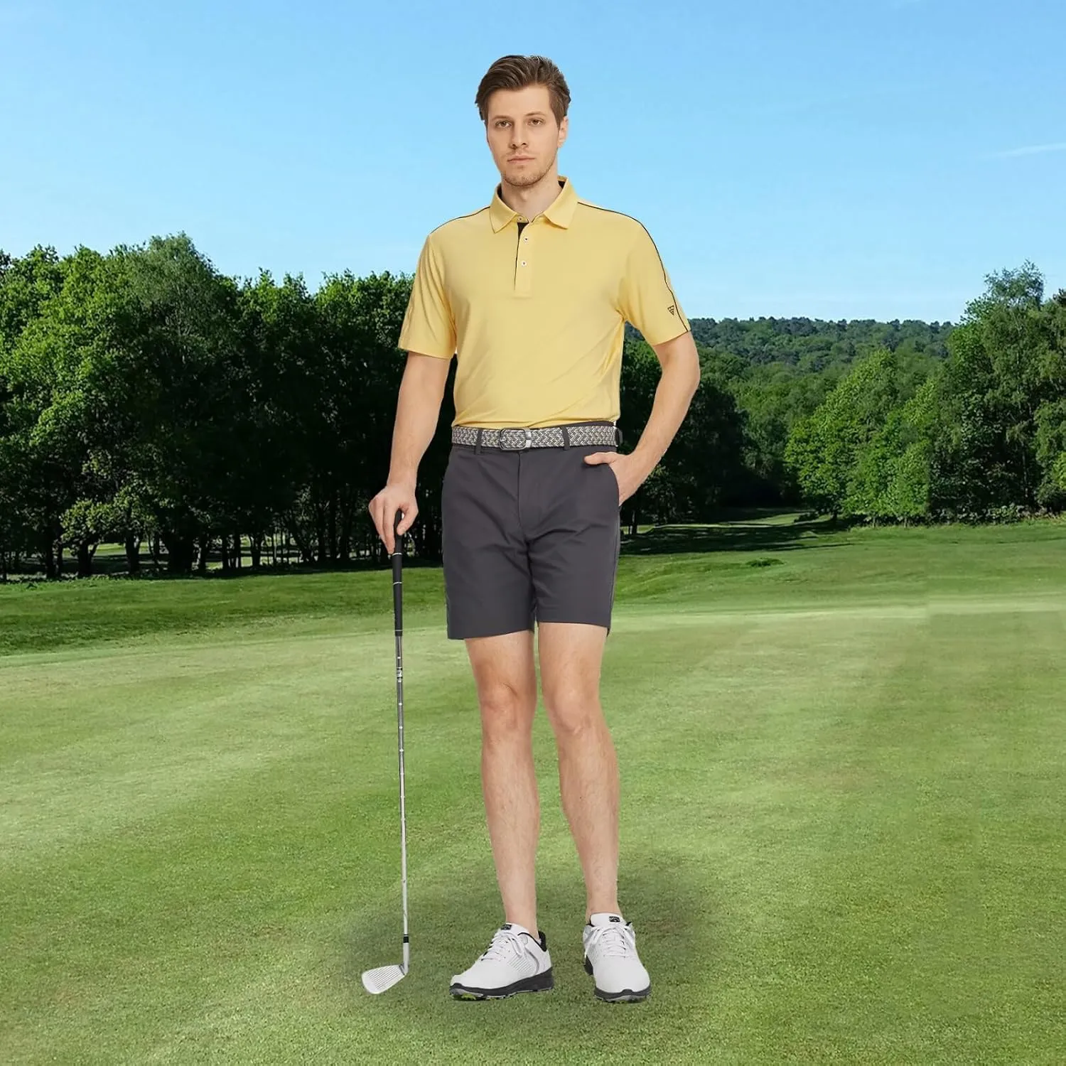 M MAELREG Golf Polo Shirts for Men Short Sleeve Dry Fit Solid Moisture Wicking Casual Performance Collared Mens Polo Shirts