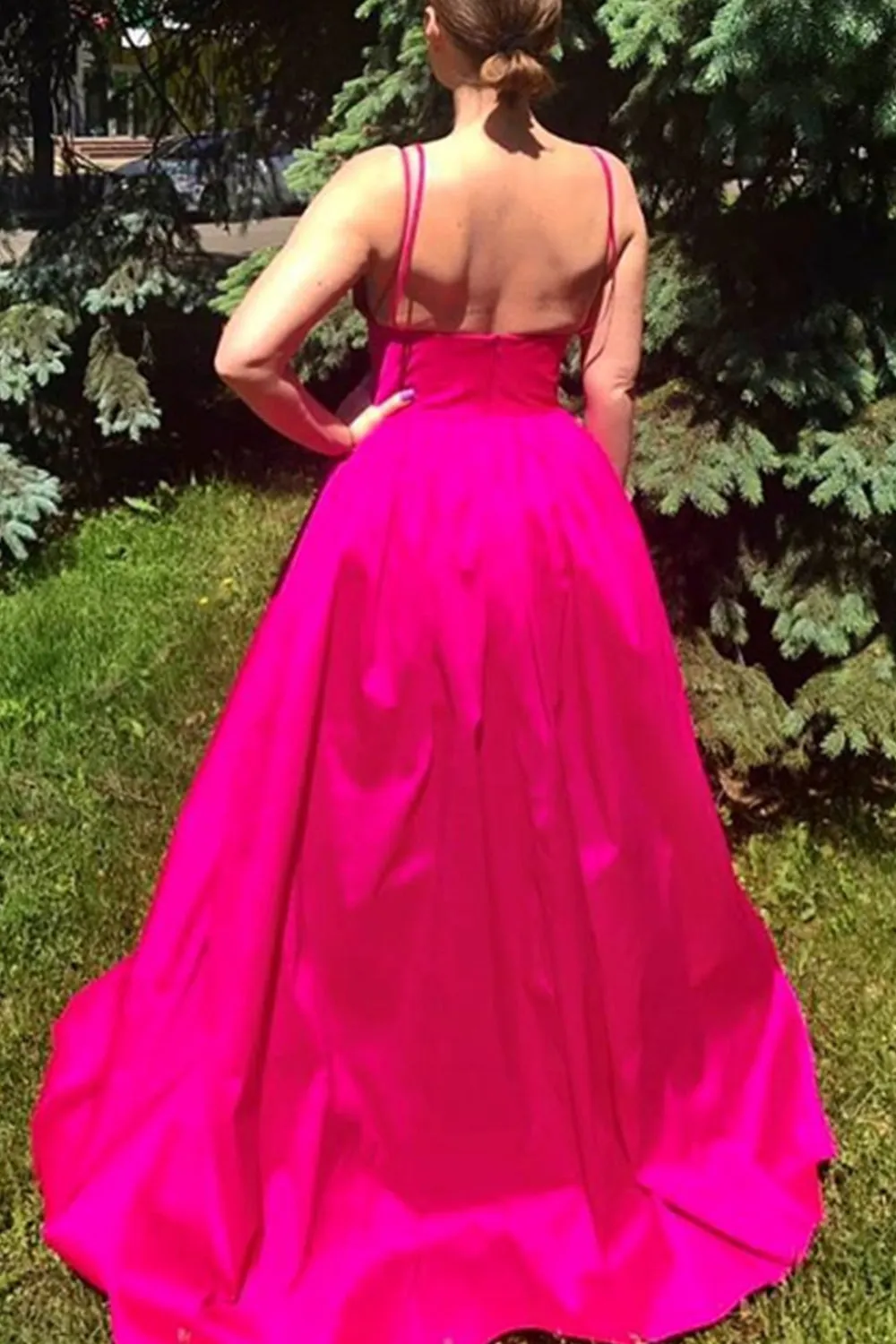 MACloth Straps V Neck Satin Long Prom Dress Teal Formal Evening Gown