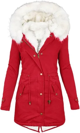 maisdgop Womens Winter Coats Mid Length Sherpa Lined Warm Heavy Jackets Thickened Windproof Outerwear With Fur Hood