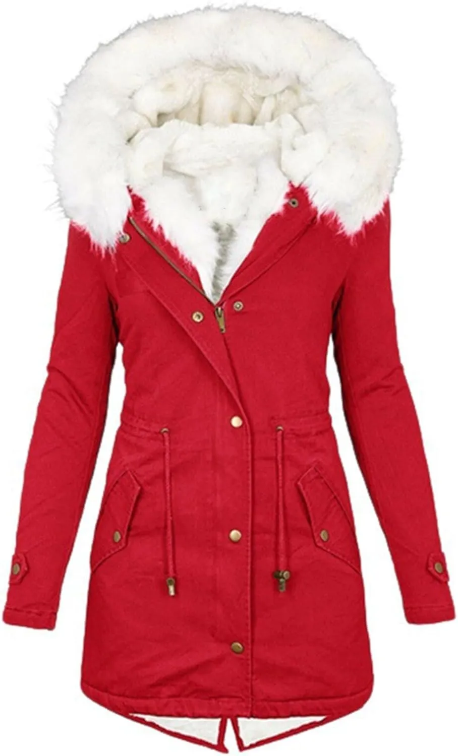 maisdgop Womens Winter Coats Mid Length Sherpa Lined Warm Heavy Jackets Thickened Windproof Outerwear With Fur Hood