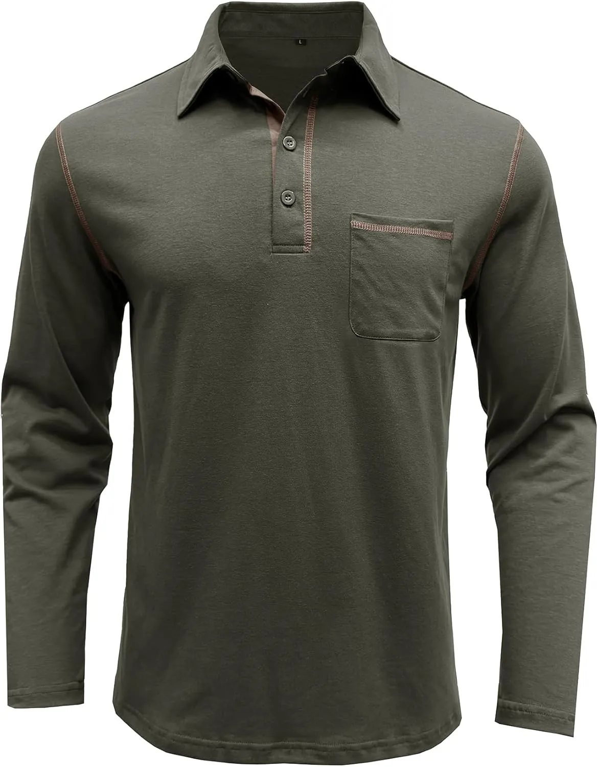 Men's Long Sleeve Polo Shirts, Casual Business Cotton Blend Thermal Button Down Golf Shirt with Pocket