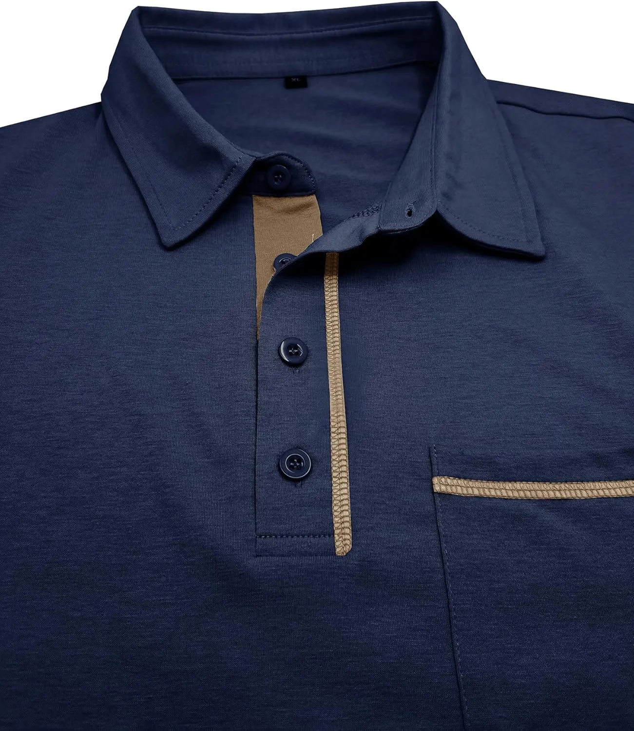 Men's Long Sleeve Polo Shirts, Casual Business Cotton Blend Thermal Button Down Golf Shirt with Pocket
