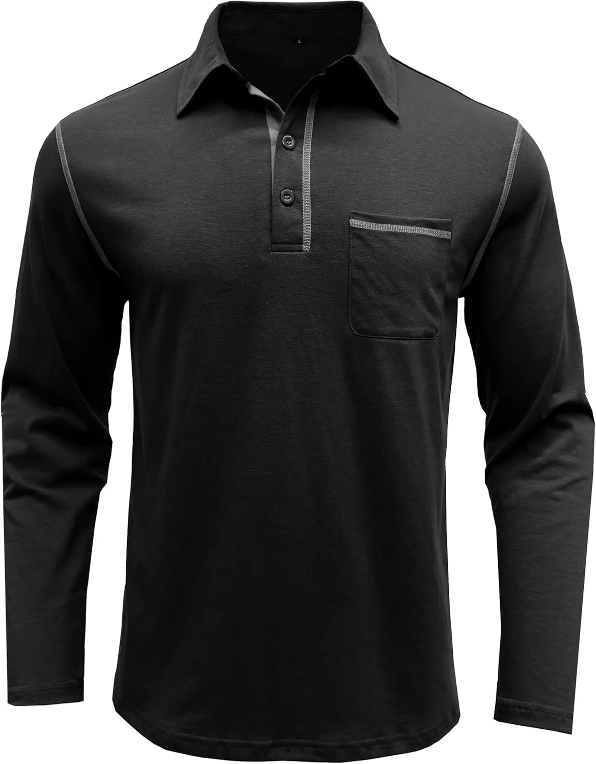 Men's Long Sleeve Polo Shirts, Casual Business Cotton Blend Thermal Button Down Golf Shirt with Pocket