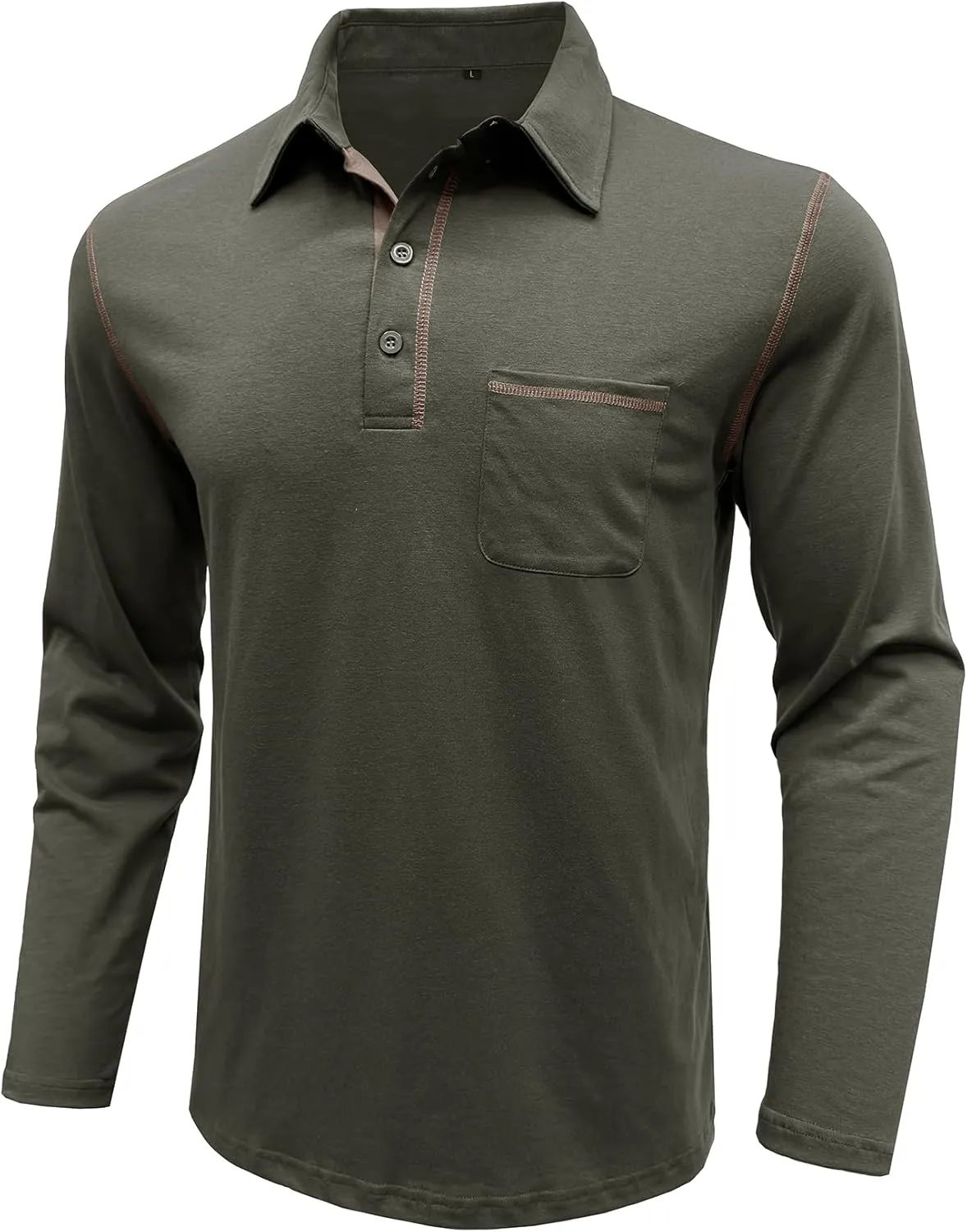 Men's Long Sleeve Polo Shirts, Casual Business Cotton Blend Thermal Button Down Golf Shirt with Pocket