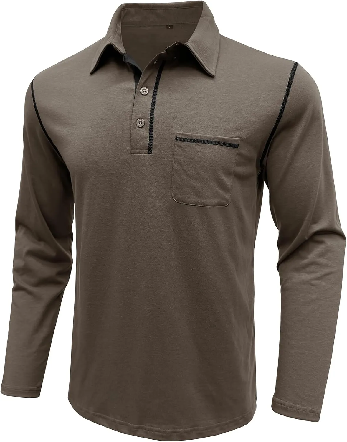 Men's Long Sleeve Polo Shirts, Casual Business Cotton Blend Thermal Button Down Golf Shirt with Pocket