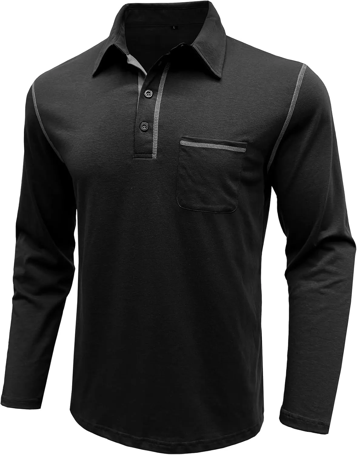 Men's Long Sleeve Polo Shirts, Casual Business Cotton Blend Thermal Button Down Golf Shirt with Pocket