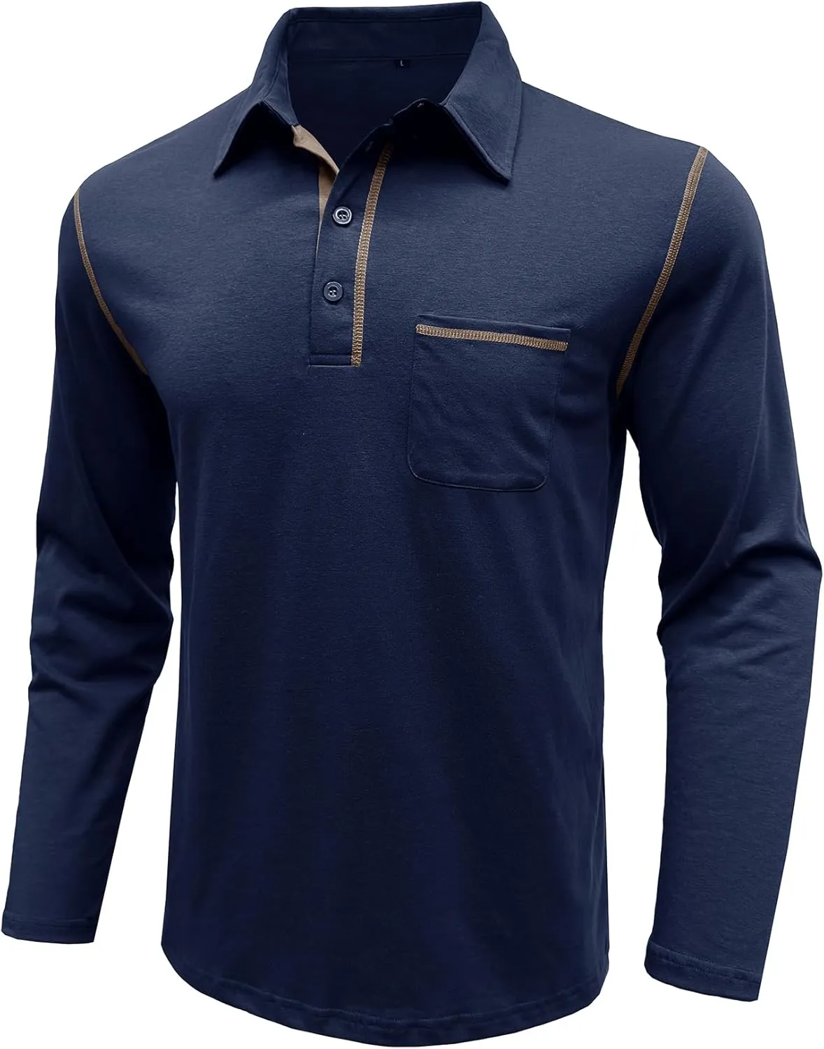Men's Long Sleeve Polo Shirts, Casual Business Cotton Blend Thermal Button Down Golf Shirt with Pocket