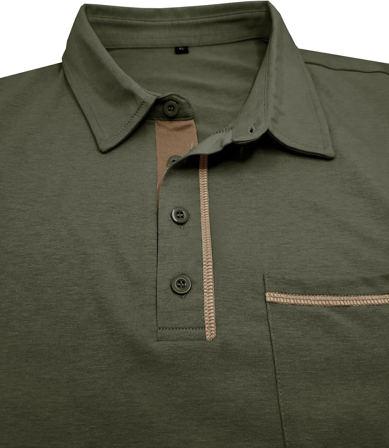 Men's Long Sleeve Polo Shirts, Casual Business Cotton Blend Thermal Button Down Golf Shirt with Pocket
