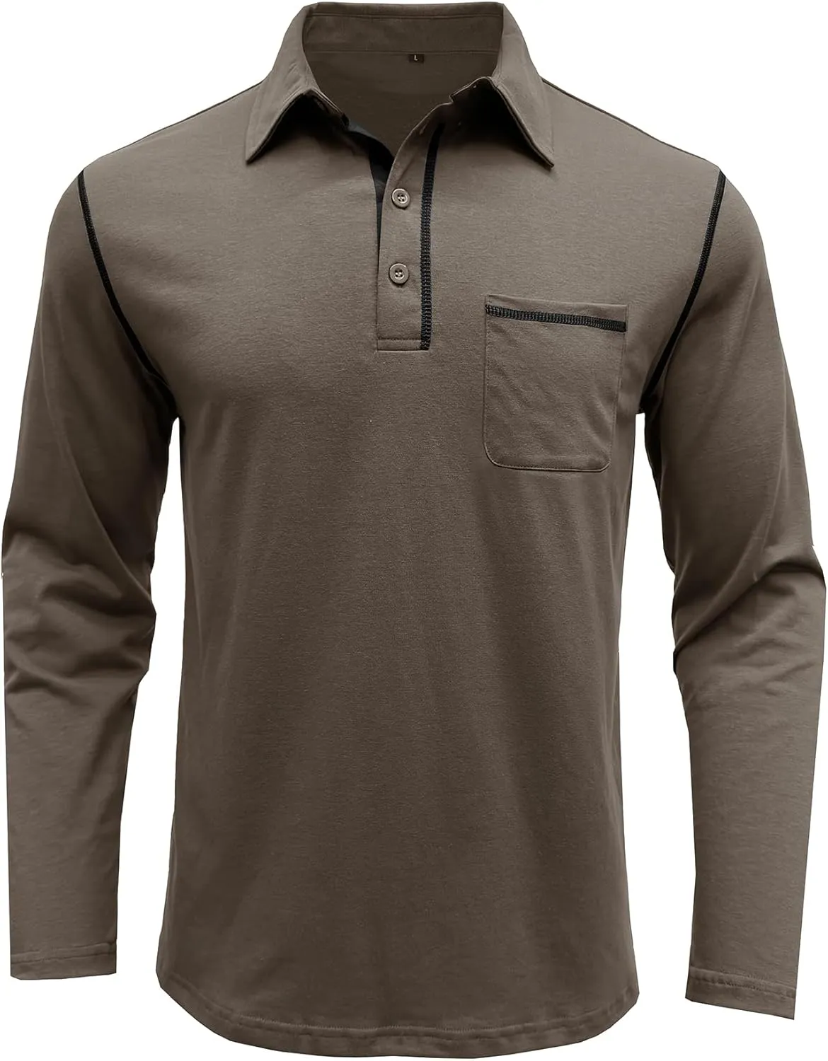 Men's Long Sleeve Polo Shirts, Casual Business Cotton Blend Thermal Button Down Golf Shirt with Pocket
