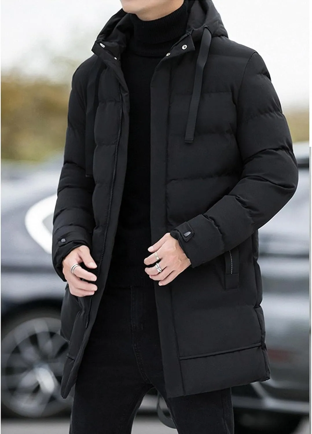 Mens Long Winter Padded Parka Jackets Warm Windproof Down Coats Thickened Quilted Puffer Jacket Winter Outerwear