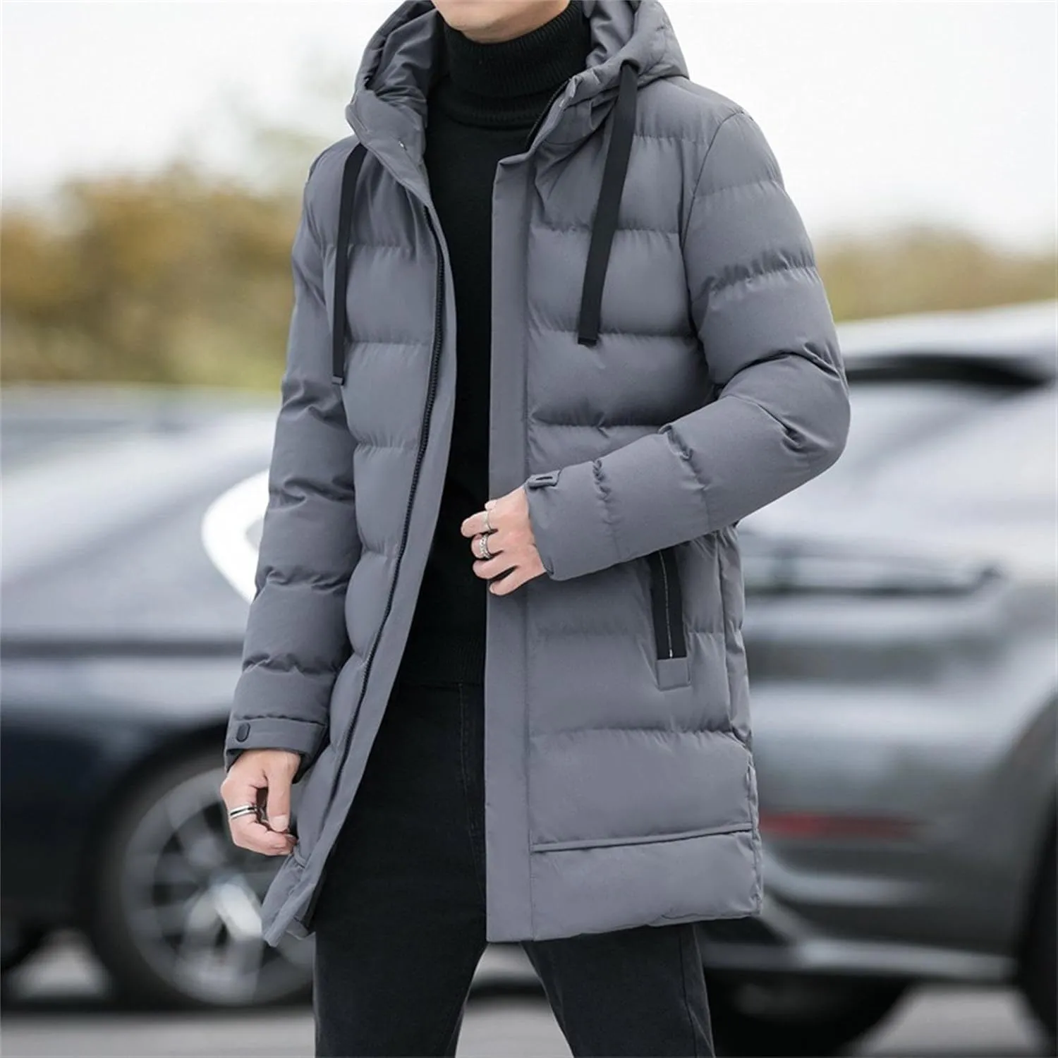 Mens Long Winter Padded Parka Jackets Warm Windproof Down Coats Thickened Quilted Puffer Jacket Winter Outerwear