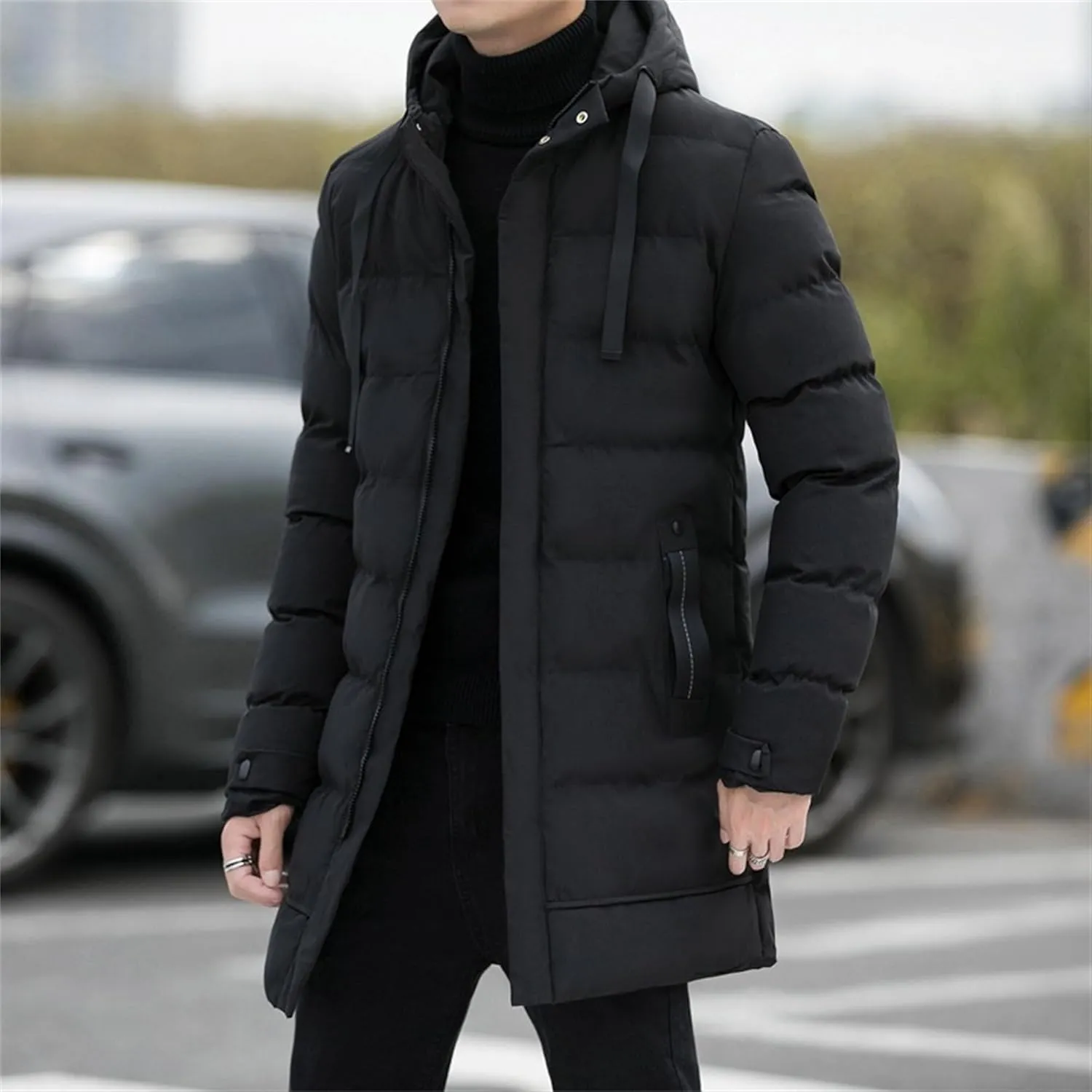 Mens Long Winter Padded Parka Jackets Warm Windproof Down Coats Thickened Quilted Puffer Jacket Winter Outerwear