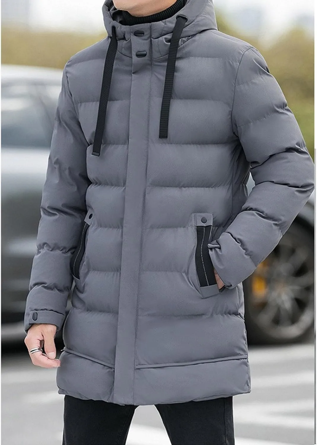 Mens Long Winter Padded Parka Jackets Warm Windproof Down Coats Thickened Quilted Puffer Jacket Winter Outerwear