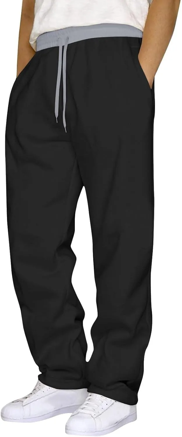 Mens Sweatpants Drawstring Waist Straight Wide Leg Baggy Pants Workout Athletic Sweatpants with Pocket