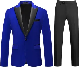 Mens Velvet Suits 2 Piece Slim Fit for Men Tuxedo Blazer Peaked Lapel One Button Wedding Dinner Jacket & Pants Suits