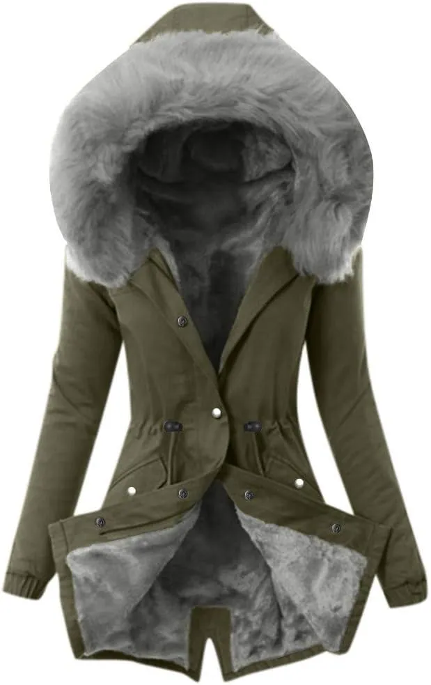 OIOLOYJM Winter Fashion Coats Womens Warm Hooded Jacket Thick Padded Loose Fleece Outerwear Oversized Faux Fur Hooded Coats