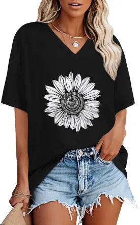 Oversized Tshirts for Women V Neck Short Sleeve Summer Casual Basic Loose Tops