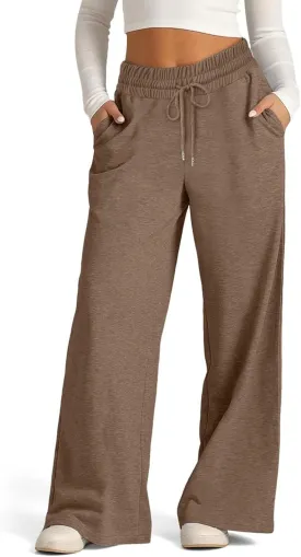 Oversized Wide Leg Sweatpants Women High Waisted Jogger Sweat Pants Drawstring Lightweight Travel Pant with Pockets