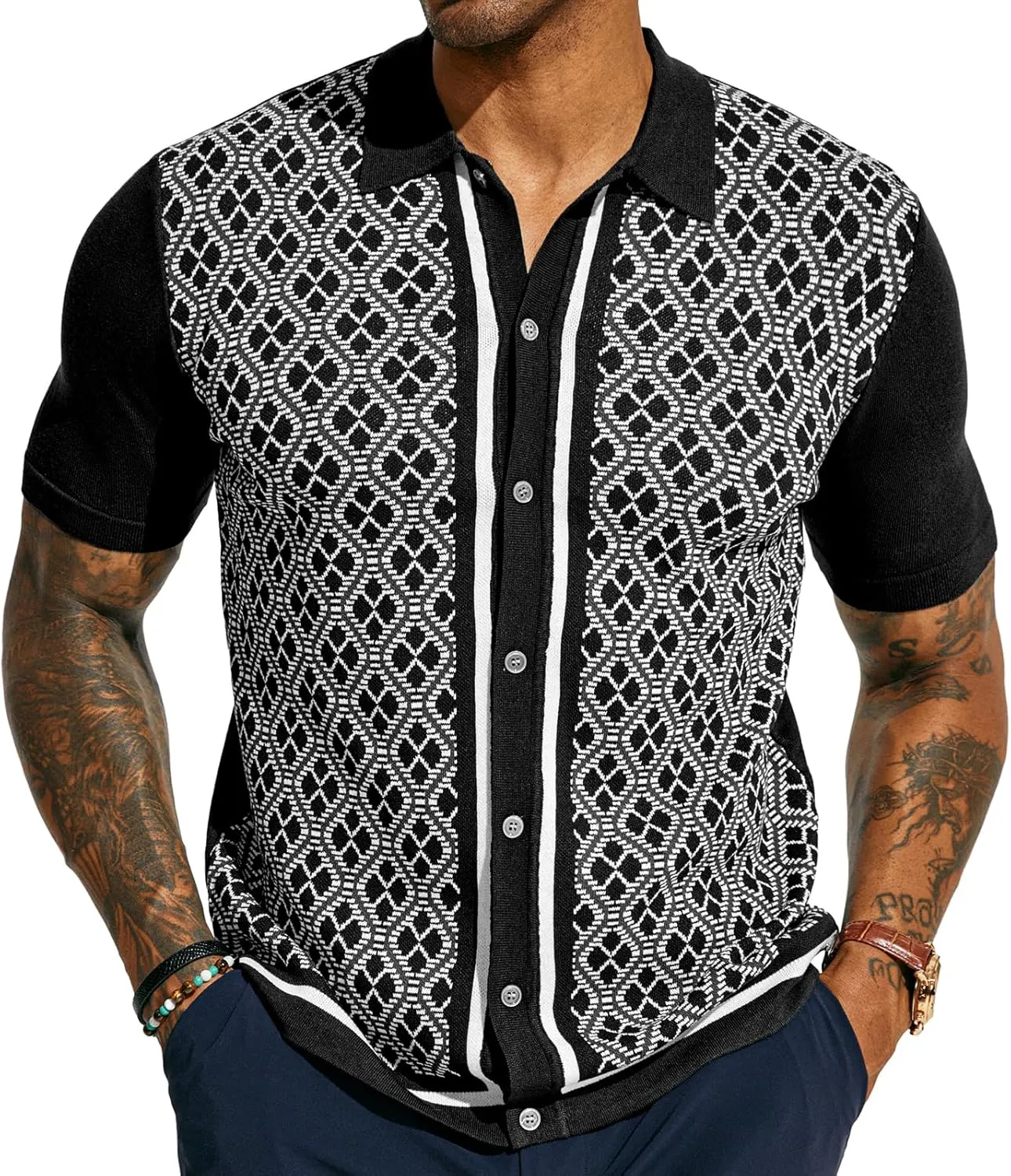 PJ PAUL JONES Men's Polo Shirts 70s Vintage Shirts Contrast Knitted Polo Shirts