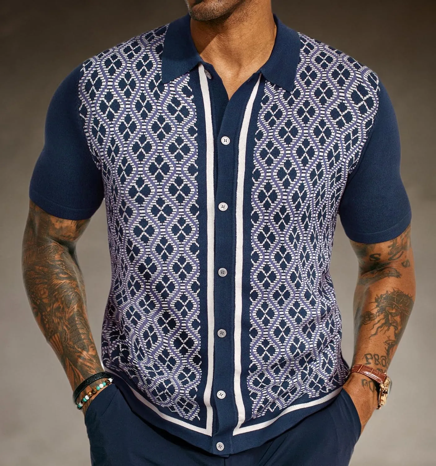 PJ PAUL JONES Men's Polo Shirts 70s Vintage Shirts Contrast Knitted Polo Shirts